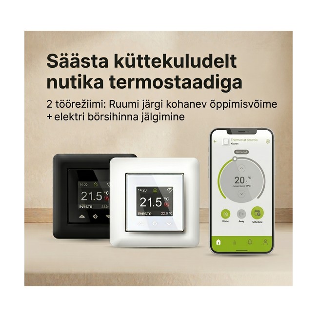 Nutikas WiFi termostaat Evesta C – adaptiivne õppimisvõime + elektri börsihinna jälgimine